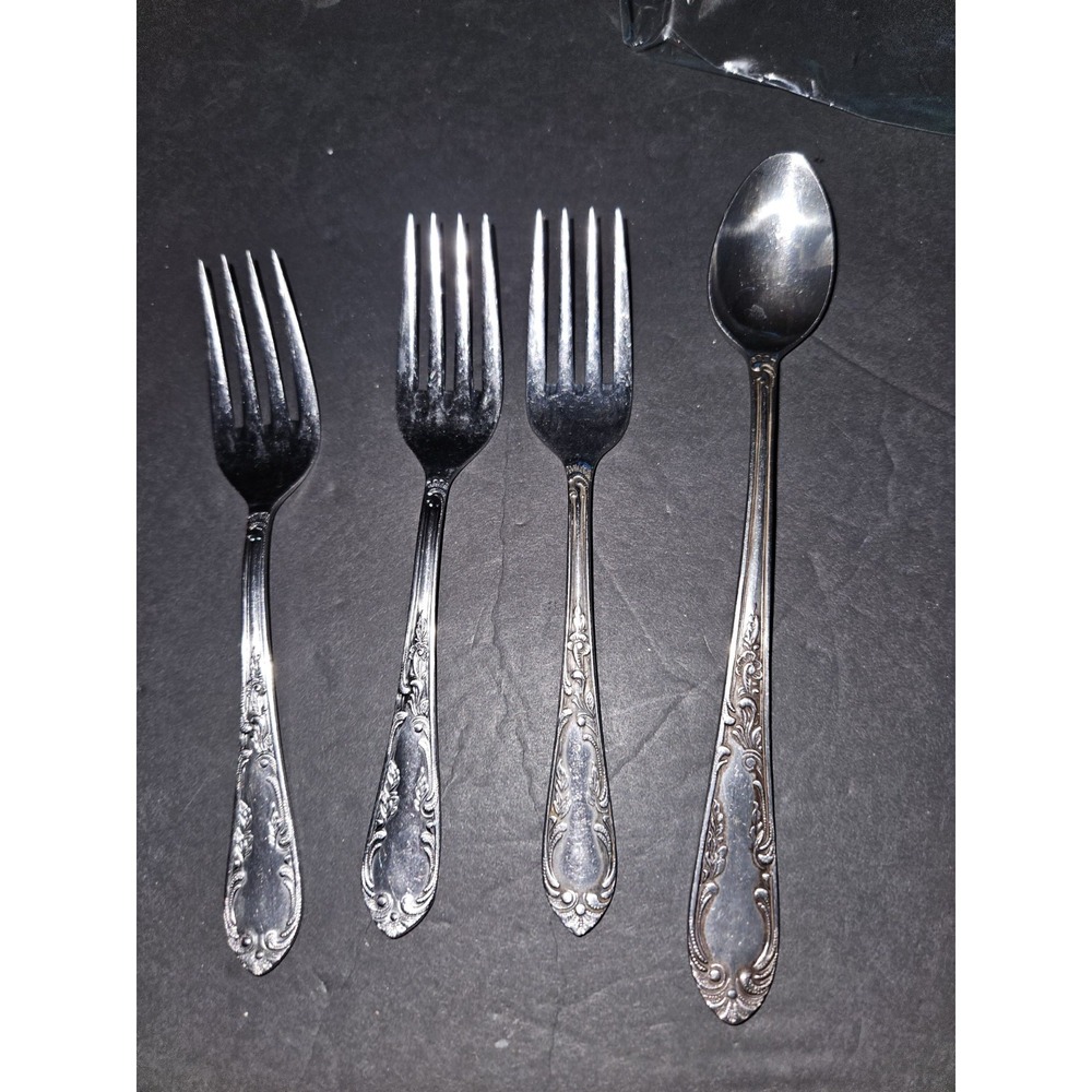 Set Of 4 Amefa Holland Stainless 1 Long Teaspoon And 3 Salad Forks